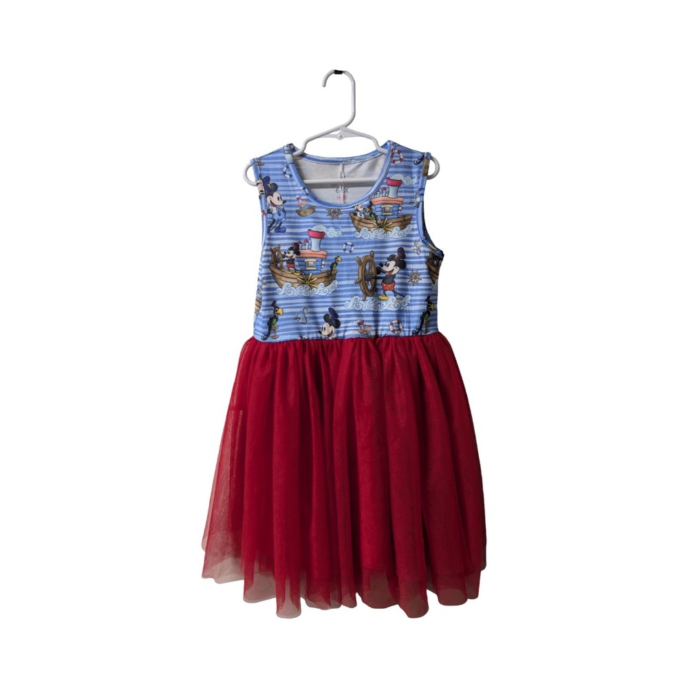 Disney Mickey Mouse Nautical Tulle Dress Girls 6X Pete + Lucy Steamboat Captain